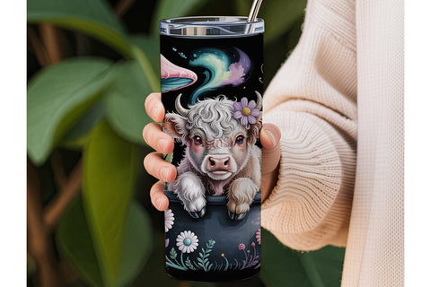 Whimsical Highland Cow 20oz Tumbler Wrap Sublimation DesignSVG 