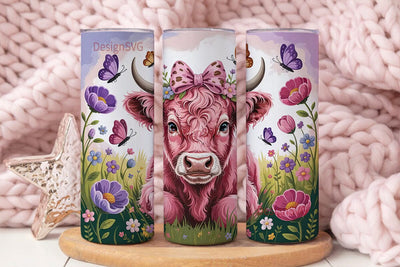 Whimsical Highland Cow 20oz Tumbler Wrap Sublimation DesignSVG 