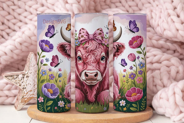Whimsical Highland Cow 20oz Tumbler Wrap Sublimation DesignSVG 