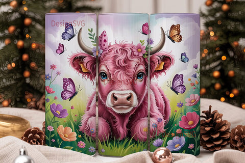 Whimsical Highland Cow 20oz Tumbler Wrap Sublimation DesignSVG 