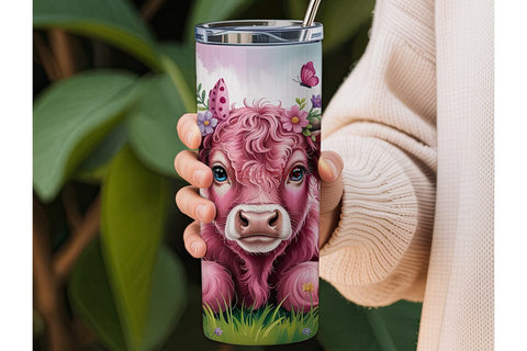Whimsical Highland Cow 20oz Tumbler Wrap Sublimation DesignSVG 