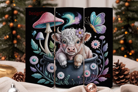 Whimsical Highland Cow 20oz Tumbler Wrap Sublimation DesignSVG 