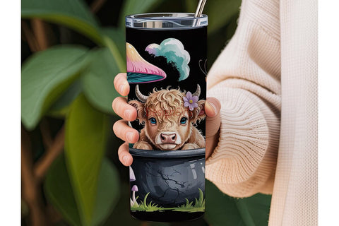 Whimsical Highland Cow 20oz Tumbler Wrap Sublimation DesignSVG 