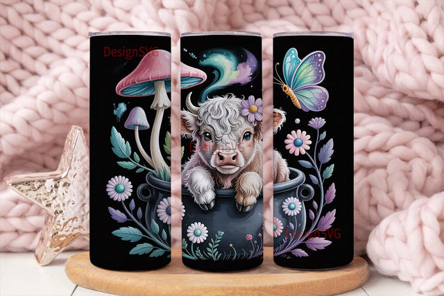 Whimsical Highland Cow 20oz Tumbler Wrap Sublimation DesignSVG 
