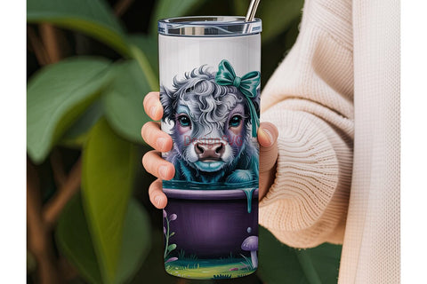 Whimsical Highland Cow Calf Tumbler Sublimation DesignSVG 