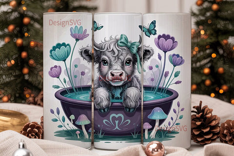 Whimsical Highland Cow Calf Tumbler Sublimation DesignSVG 