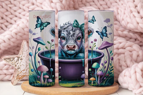 Whimsical Highland Cow Calf Tumbler Sublimation DesignSVG 
