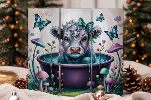 Whimsical Highland Cow Calf Tumbler Sublimation DesignSVG 
