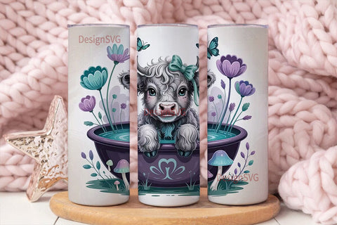 Whimsical Highland Cow Calf Tumbler Sublimation DesignSVG 