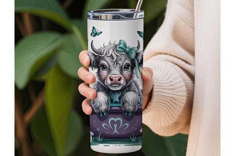 Whimsical Highland Cow Calf Tumbler Sublimation DesignSVG 