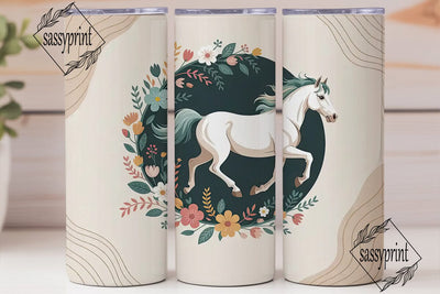 Whimsical Horse Floral 20oz Tumbler Wrap Sublimation sassyprint 