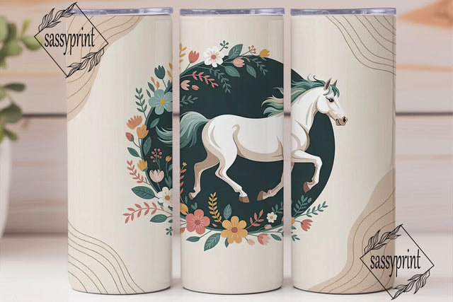 Whimsical Horse Floral 20oz Tumbler Wrap Sublimation sassyprint 