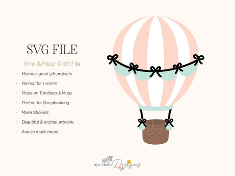 Whimsical Hot Air Balloon SVG – Cute Pastel Cut File for DIY Crafts SVG Aja Nicole Designs 