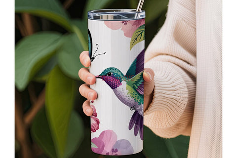 Whimsical Hummingbird Tumbler Wrap Sublimation DesignSVG 