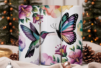 Whimsical Hummingbird Tumbler Wrap Sublimation DesignSVG 