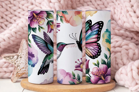Whimsical Hummingbird Tumbler Wrap Sublimation DesignSVG 