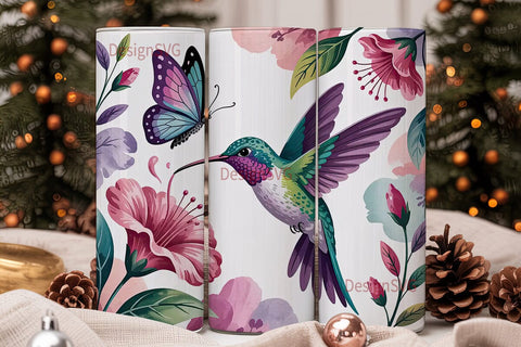 Whimsical Hummingbird Tumbler Wrap Sublimation DesignSVG 