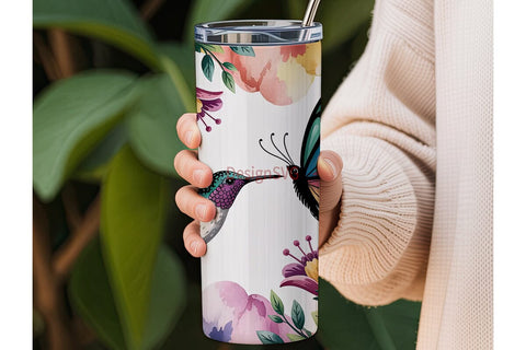 Whimsical Hummingbird Tumbler Wrap Sublimation DesignSVG 
