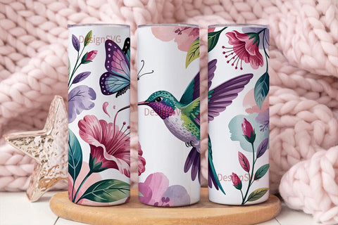 Whimsical Hummingbird Tumbler Wrap Sublimation DesignSVG 