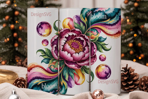 Whimsical Ink Bloom 20oz Tumbler Wrap Sublimation DesignSVG 