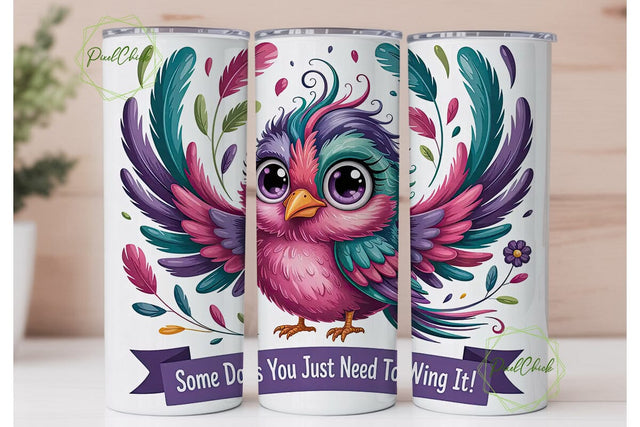 Whimsical Kawaii Bird 20oz Tumbler Wrap Sublimation PixelChick 