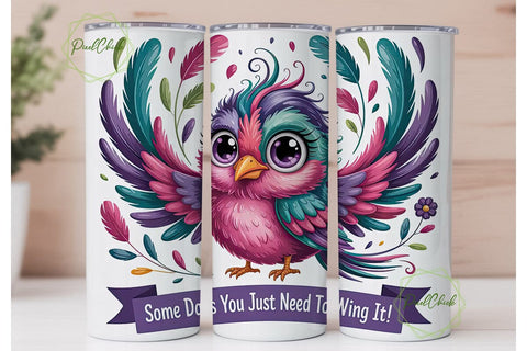 Whimsical Kawaii Bird 20oz Tumbler Wrap Sublimation PixelChick 