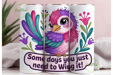 Whimsical Kawaii Bird 20oz Tumbler Wrap Sublimation PixelChick 