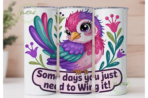 Whimsical Kawaii Bird 20oz Tumbler Wrap Sublimation PixelChick 