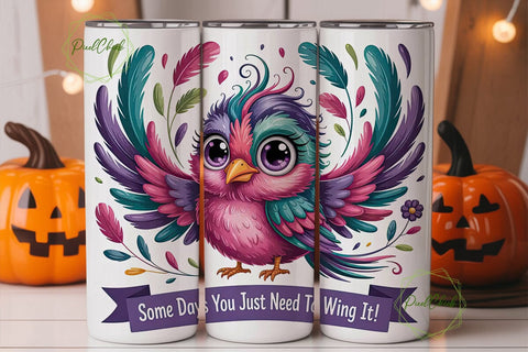 Whimsical Kawaii Bird 20oz Tumbler Wrap Sublimation PixelChick 