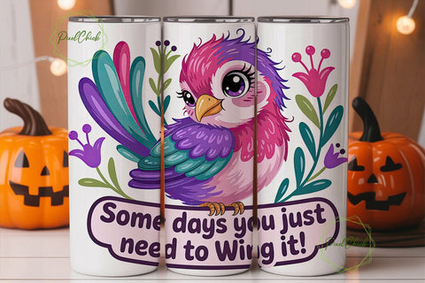 Whimsical Kawaii Bird 20oz Tumbler Wrap Sublimation PixelChick 