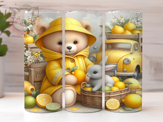 Whimsical Lemon Bear Tumbler, Cute Bear Wrap, Citrus Animal Tumbler, 20oz Sublimation Design, Refreshing Summer Tumbler, Bear With Lemons Design, Whimsical Bear Tumbler Sublimation Lara' s Designs 