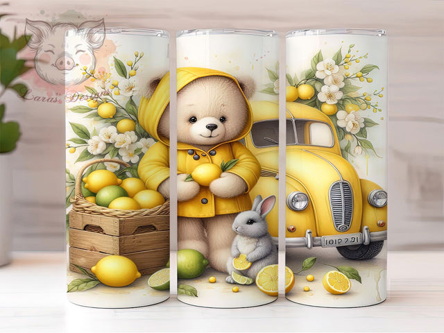 Whimsical Lemon Bear Tumbler, Cute Bear Wrap, Citrus Animal Tumbler, 20oz Sublimation Design, Refreshing Summer Tumbler, Bear With Lemons Design, Whimsical Bear Tumbler Sublimation Lara' s Designs 