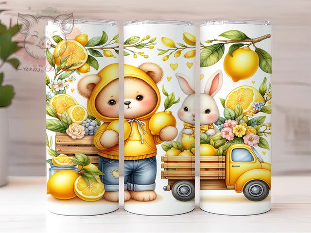 Whimsical Lemon Bear Tumbler, Cute Bear Wrap, Citrus Animal Tumbler, 20oz Sublimation Design, Refreshing Summer Tumbler, Bear With Lemons Design, Whimsical Bear Tumbler Sublimation Lara' s Designs 