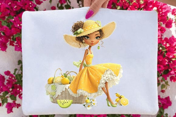 Whimsical Lemon Picnic Girl PNG Clipart Sublimation SVGArt 