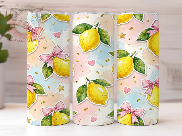 Whimsical Lemon Watercolor Pattern 20oz Tumbler, Lemon Watercolor, Whimsical Pattern, Fresh Theme, Sublimation Wrap, 20oz Tumbler, Pastel Aesthetic, Citrus Charm Sublimation Lara' s Designs 