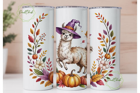 Whimsical Llama Autumn 20oz Tumbler Wrap Sublimation PixelChick 