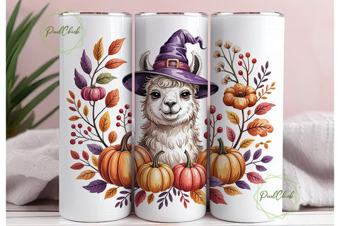 Whimsical Llama Autumn 20oz Tumbler Wrap Sublimation PixelChick 