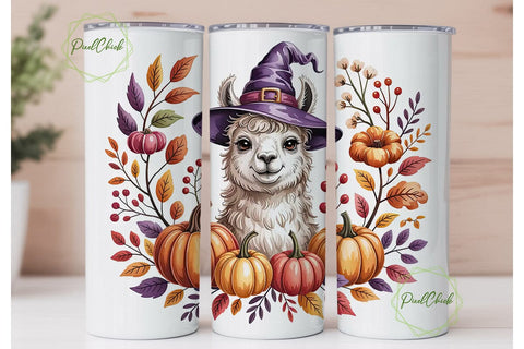 Whimsical Llama Autumn 20oz Tumbler Wrap Sublimation PixelChick 