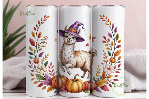 Whimsical Llama Autumn 20oz Tumbler Wrap Sublimation PixelChick 