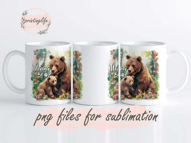 Whimsical Mama Bear Mug Wrap Design, Instant Digital Design Download Mug Wrap Design, Mug Design PNG Sublimation PrintingLife 