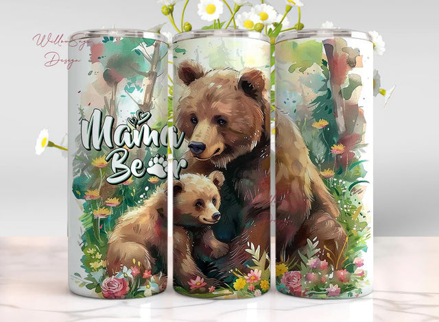 Whimsical Mama Bear Tumbler Wrap, 20 oz Skinny Tumbler Sublimation Design, Mama Tumbler Wrap, Mother's Day Tumbler Wrap, Digital Download Sublimation WillowSageDesign 