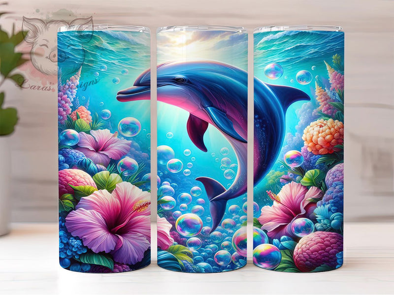 Whimsical Marine Dolphin Tumbler, Marine Life Tumbler, Elegant Dolphin Wrap, Whimsical Ocean Wrap, Rustic Sea Wrap, Sublimation Design, Trendy Gift Idea Sublimation Lara' s Designs 