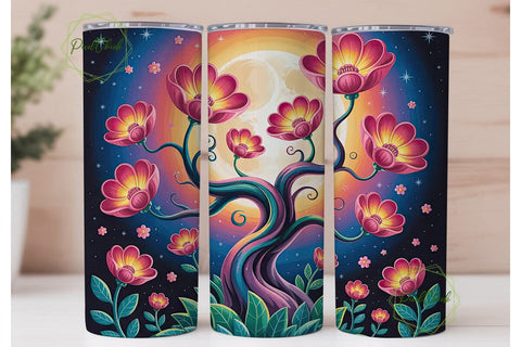 Whimsical Moonlit Tree 20oz Tumbler Wrap Sublimation PixelChick 