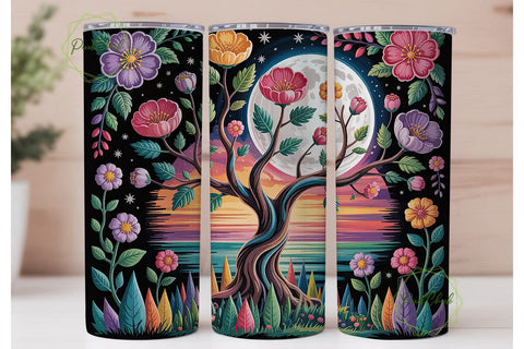 Whimsical Moonlit Tree 20oz Tumbler Wrap Sublimation PixelChick 
