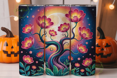 Whimsical Moonlit Tree 20oz Tumbler Wrap Sublimation PixelChick 