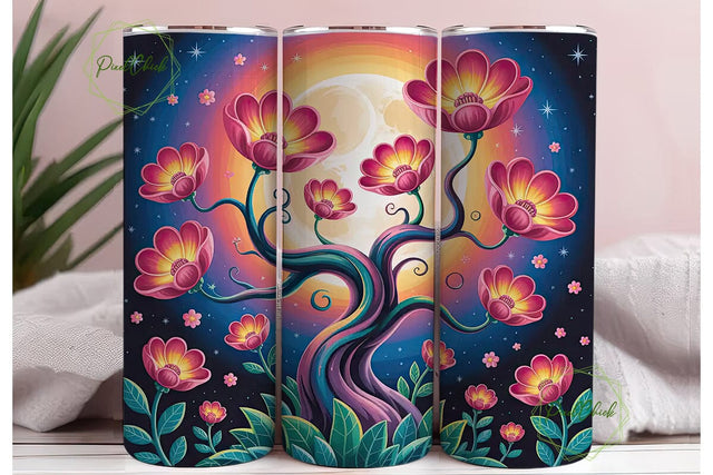 Whimsical Moonlit Tree 20oz Tumbler Wrap Sublimation PixelChick 