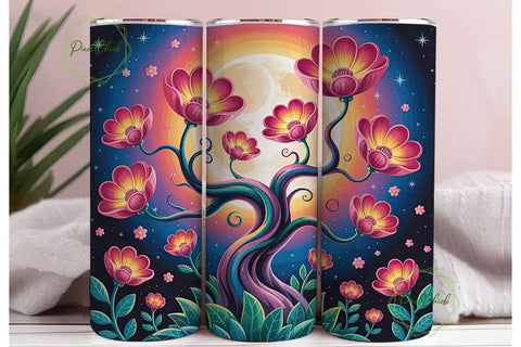 Whimsical Moonlit Tree 20oz Tumbler Wrap Sublimation PixelChick 