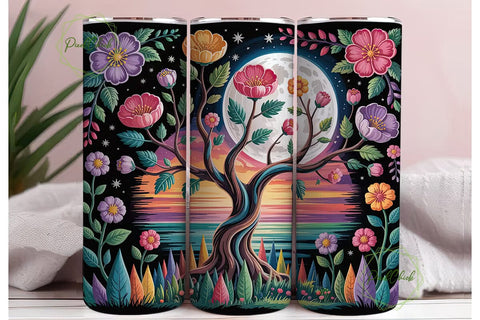 Whimsical Moonlit Tree 20oz Tumbler Wrap Sublimation PixelChick 