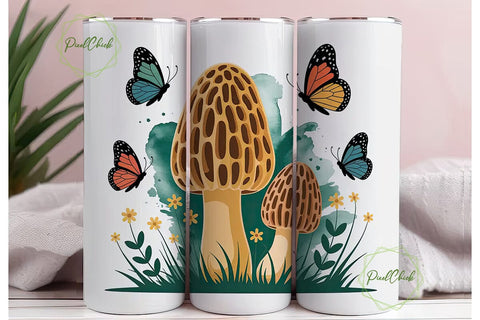 Whimsical Morel & Butterfly Tumbler Sublimation PixelChick 