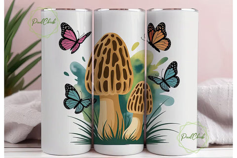 Whimsical Morel & Butterfly Tumbler Sublimation PixelChick 
